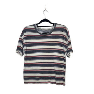 American Eagle Cream & Olive Green Stripe Knit Short Sleeve Top Medium Women’s